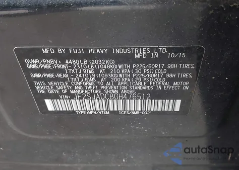 2016 Subaru Forester 2.5I Premium из США, поврежденный, VIN JF2SJADC8GH476512